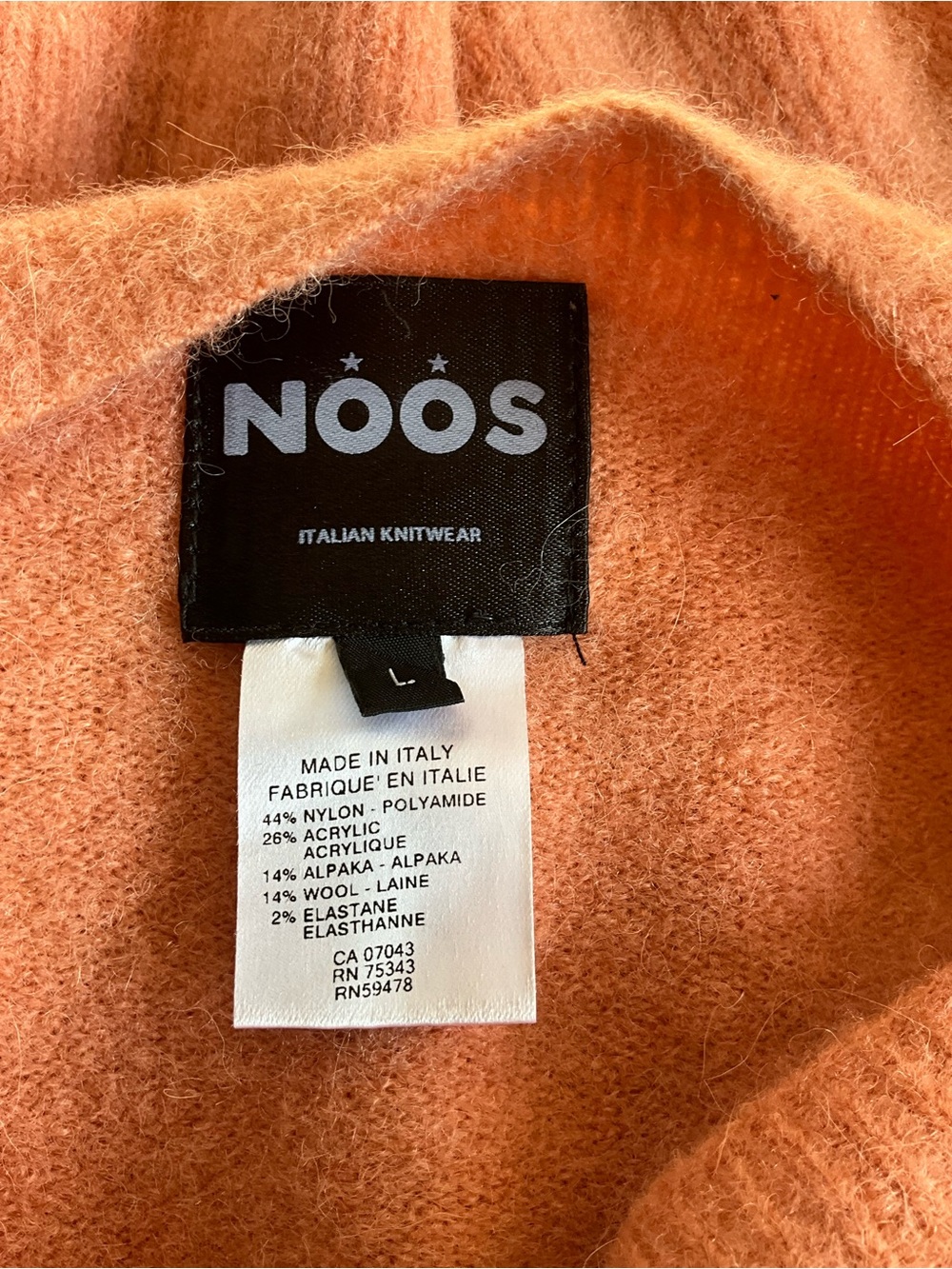 NOOS Italian Alpaca Wool Blend Sweater L Coral Soft Fuzzy Knit - Picture 3 of 5